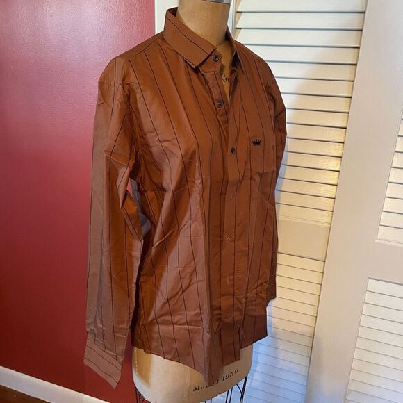 FRENCH CROWN | tan and black button down dress shirt NEW 38 - Picture 3 of 8